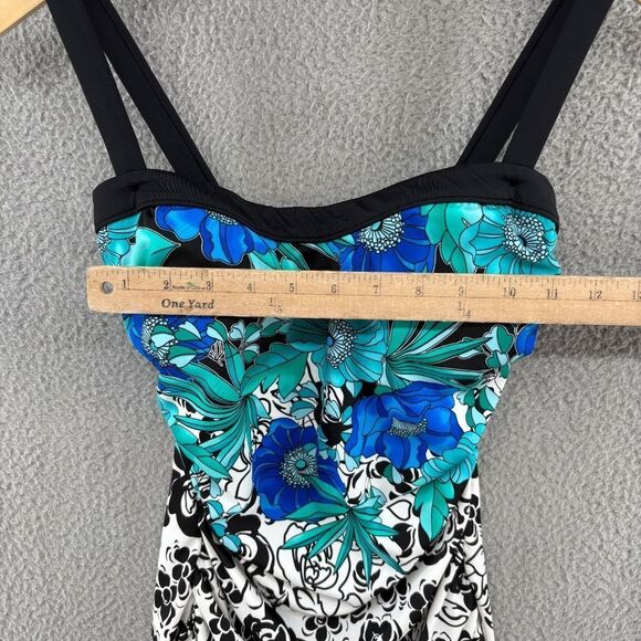 Maxine of Hollywood Floral One-Piece Swimsuit Size 8 Blue Black White Retro - Picture 4 of 12